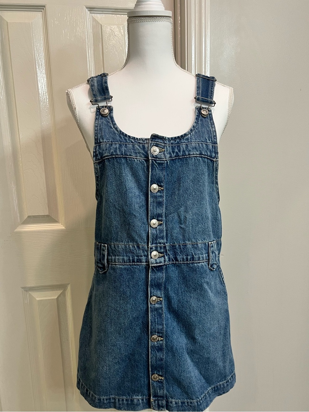 Free People We The Free Denim Overall Mini Dress S/P NWT